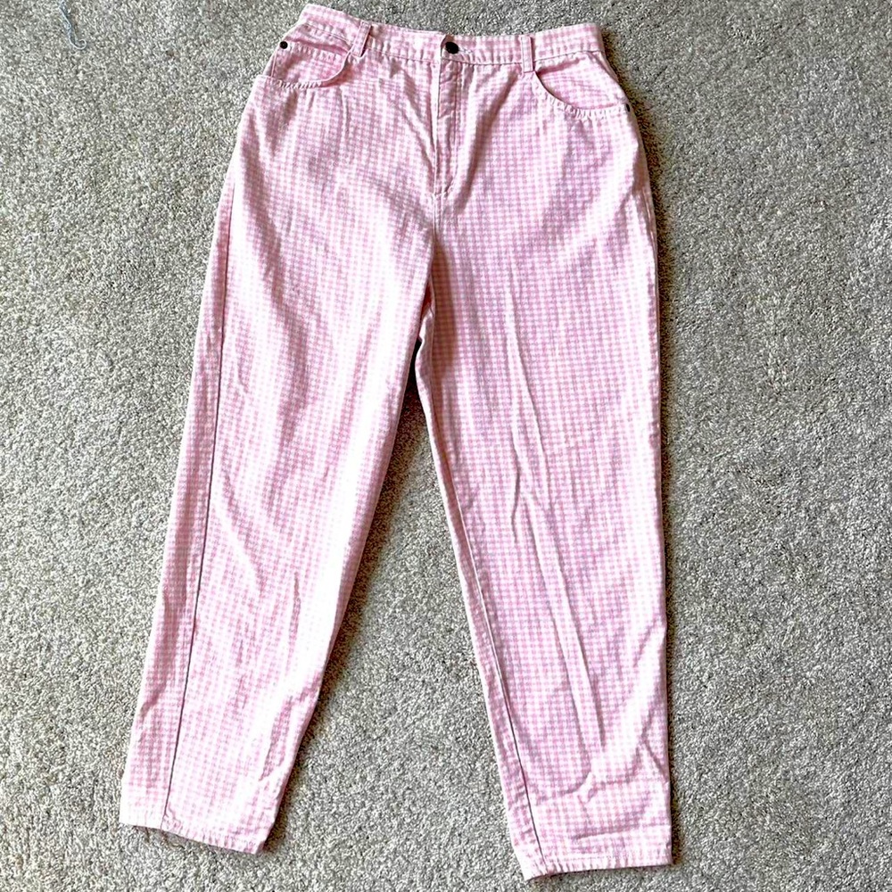 Modern Essentials brand Pink and white Gingham checker print vintage jeans